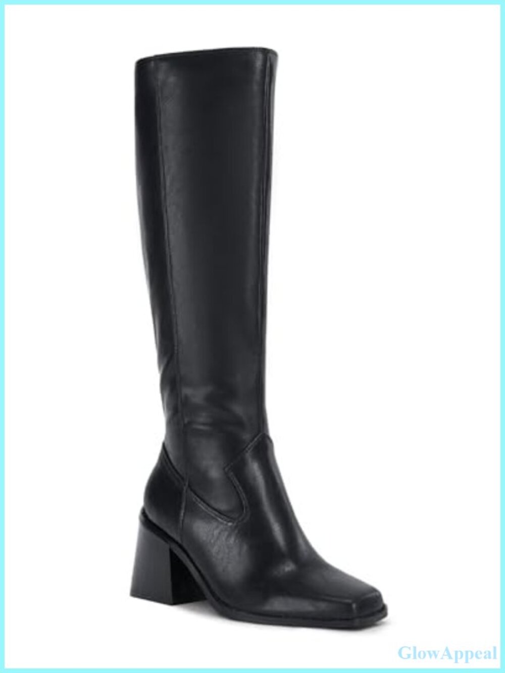 Women's Knee High Boots Wide Calf Square Toe Chunky Heeled Pull-On Faux Leather